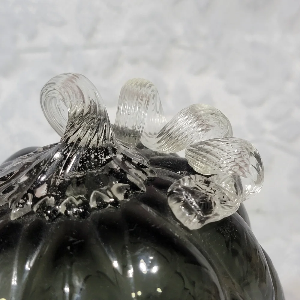 Black Gray Quilted Glass Pumpkin 8.5